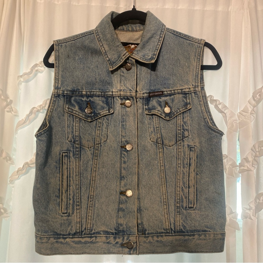 Harley Davidson Denim Vest Mens Small Medium Wash Biker Jean Vest